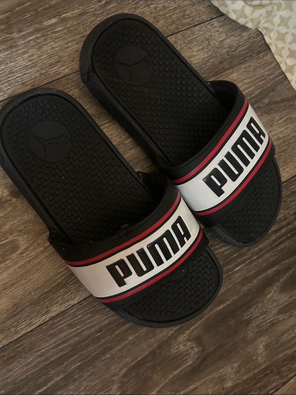 Puma Black White and Red Logo Slide Sandals